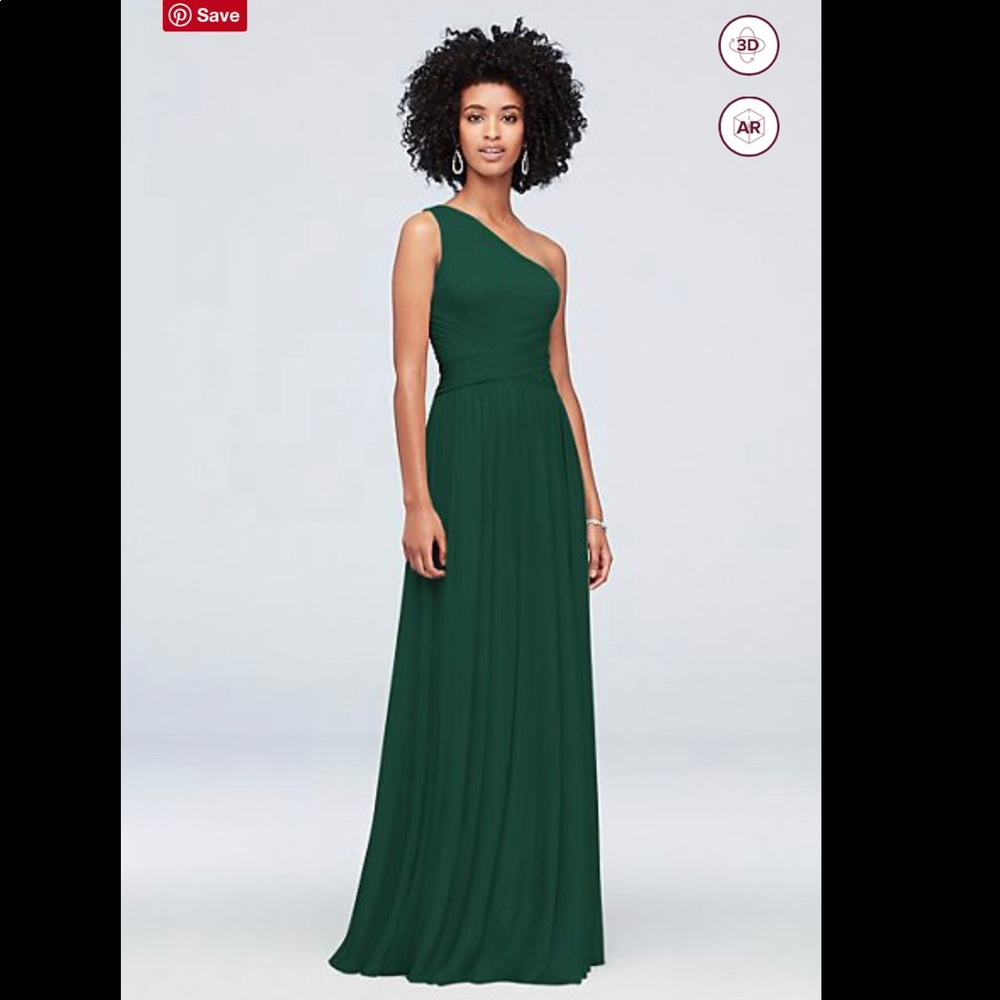 One-shoulder mesh bridesmaid dress in Juniper